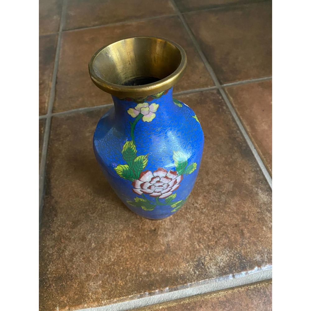 Blue Antique Vintage Japanese Hand Painted Floral Vase - Picture 3 of 7
